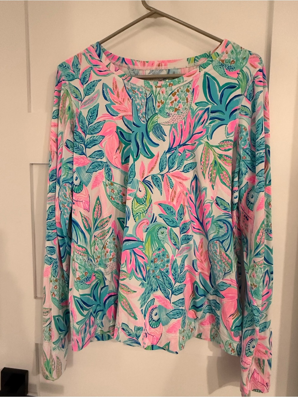 Lilly Pulitzer Luxletic Pink, Teal & Green Tropical Print Long Sleeve Tee